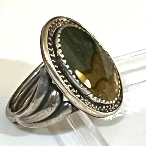 🦚🥀👑Vintage Navajo Sterling Silver Picture Jasper Ring